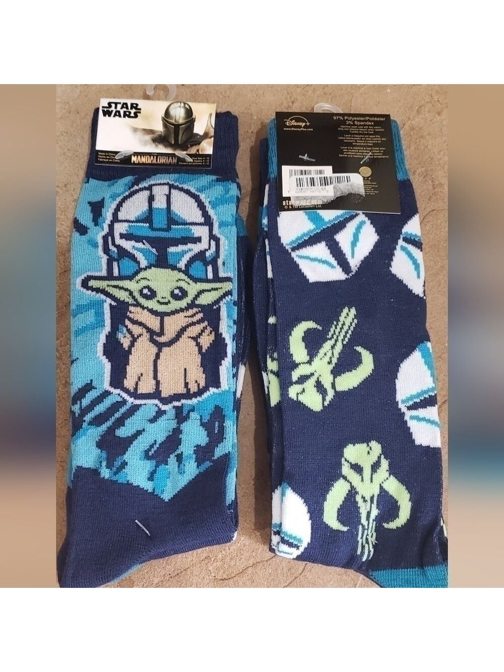 STAR wars mandalorian new crew socks 2 pair grogu storm trooper